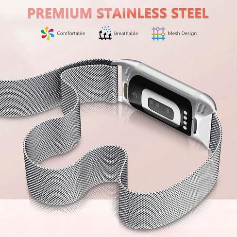 ZWGKKYGYH Compatible with Fitbit Charge 5 Bands for Women Men, Stainless Steel Charge 5 Metal Band Magnetic Mesh Watch Strap Replacement for Fitbit Charge 5 Advanced Fitness & Health Tracker in Kuwait