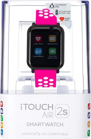 اي تتش ساعة ذكية رقمية اير 2 اس لتتبع اللياقة البدنية ومعدل ضربات القلب وعداد الخطوات ومراقب النوم والرسائل للنساء والرجال، شاشة تعمل باللمس، متوافقة مع ايفون واندرويد (فوشيا وابيض) in Kuwait