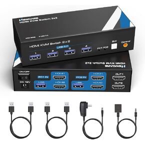 NEWCARE 4K@60Hz KVM Switch HDMI 2 Port, KVM Switch for 2PCs Share One HD Monitor 4 USB 3.0 Port Keyboard Mouse, HDMI KVM Switch 2x1 Support Desktop Controller, 2 USB Cable Included in Saudi Arabia