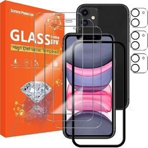 seninhi [3+3 عبوات] لهاتف Apple iphone 11 (6.1 بوصة) واقي شاشة 3 عبوات + واقي عدسة الكاميرا 3 عبوات، واقي شاشة من الزجاج المقسى iphone11 [مع إطار سهل التركيب] [صلابة 9H] [مضاد للخدش] [خالٍ من الفقاعات] - شفاف in Kuwait