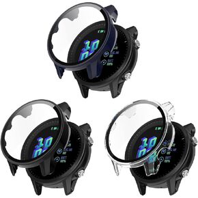 Protective Case Compatible for Garmin Forerunner 955 Screen Protector for Garmin Forerunner 955 Solar PC+Tempered Glass Full Coverage Bumper (3 Blacks)