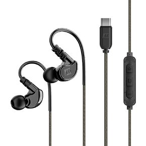 سماعات أذن سلكية MEE audio M6 Sport USB-C مع خطافات أذن سلكية للذاكرة، سماعة رأس USB من النوع C مع ميكروفون وجهاز تحكم عن بعد بثلاثة أزرار، سماعات أذن عازلة للضوضاء للجري/الجيم/التمرينات، أسود in Kuwait