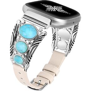 حزام جلد Minyee متوافق مع Fitbit Versa 2 Band/Versa Lite/Versa Band، أساور ساعة فيروزية للنساء، حزام على شكل مجوهرات عتيقة بوهيمية عتيقة لـ Versa 2 in Kuwait