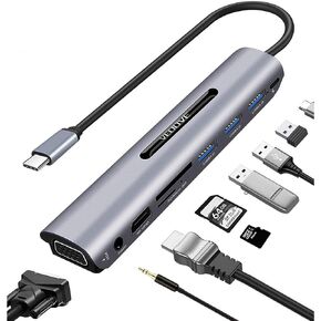 محول USB C Hub HDMI VGA - [مُحسّن] VEOOVE 9 منافذ USB من النوع C إلى HDMI 4K لمحطة Samsung Dex لجهاز Galaxy S10/S9/S8 Note 9/8، متوافق مع MacBook Pro 2018 2017/Air 2018/2019 More (رمادي فضائي) )
