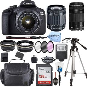 كاميرا EOS 2000D / Rebel T7 DSLR مع عدسة EF-S 18-55mm + عدسة Daul EF 75-300mm + بطاقة ذاكرة SanDisk سعة 128 جيجابايت + حامل ثلاثي القوائم + حافظة + عدسات واسعة الزاوية + حزمة الملحقات الرقمية Inspire (حزمة مكونة من 21 قطعة) (متجددة) in Kuwait