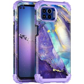 Rancase for Motorola Moto One 5G Case (2020),Moto G 5G Plus Case,Moto One 5G UW Case Case,Three Layer Heavy Duty Shockproof Protection Hard Plastic Bumper +Soft Rubber Protective Case,Blue Flower