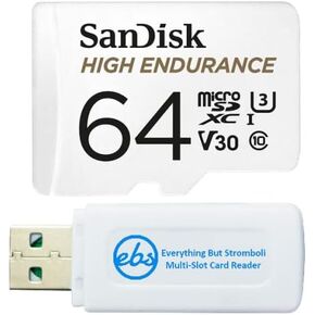 بطاقة ذاكرة MicroSDXC من SanDisk 64 جيجابايت عالية التحمل مع محول يعمل مع كاميرا ريكسنج داش V1, V1-4K, V5, V1GW (SDSQQNR-032G-GN6IA) مع (1) قارئ بطاقة مايكرو وSD in Saudi Arabia
