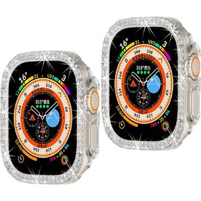 Compatible with Apple Watch Ultra 2 /Apple Watch Ultra 49mm Double Row Bling Diamond Case PC Bumper Protective Cases Women Girls Crystal Shining Rhinestone Cases Smartwatch Accessories Case (2PACK) in Kuwait
