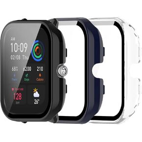 حافظة واقية متوافقة مع واقي الشاشة الصغير Amazfit GTS 4، حافظة شاملة من الزجاج المقسى وأغطية تغطية كاملة لملحقات الساعة الذكية Amazfit GTS4 Mini (ليست لـ GTS 4) (3 عبوات B)