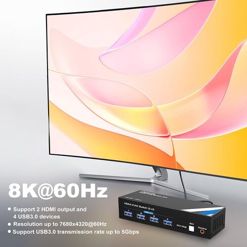 NEWCARE 4K@60Hz KVM Switch HDMI 2 Port, KVM Switch for 2PCs Share One HD Monitor 4 USB 3.0 Port Keyboard Mouse, HDMI KVM Switch 2x1 Support Desktop Controller, 2 USB Cable Included in Saudi Arabia