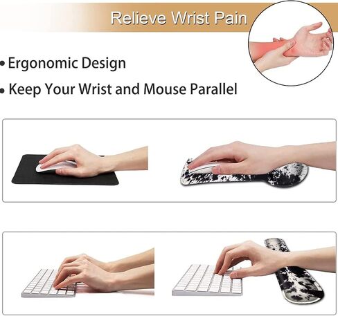 Ergonomic Mouse Pad Wrist Support and Memory Foam Keyboard Wrist Rest Set,Gel Mouse Mat with Non-Slip PU Base,Keyboard Palm Rest for Home Office Wireless Gaming Black Mouse Pad Leopard Pattern in Saudi Arabia