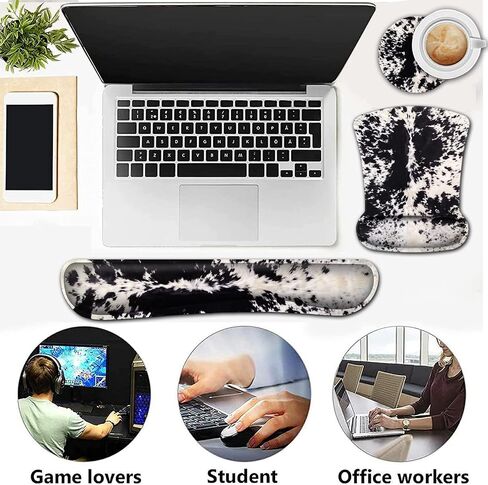 Ergonomic Mouse Pad Wrist Support and Memory Foam Keyboard Wrist Rest Set,Gel Mouse Mat with Non-Slip PU Base,Keyboard Palm Rest for Home Office Wireless Gaming Black Mouse Pad Leopard Pattern in Saudi Arabia