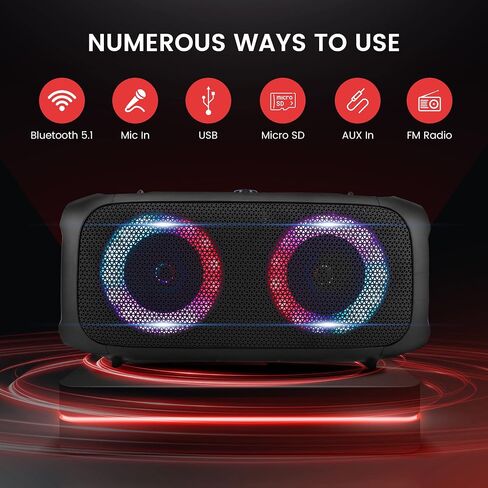 Pyle Wireless Portable Bluetooth Boombox Speaker - 500W Rechargeable Boom Box Speaker Portable Barrel Loud Stereo System - Flashing LED, FM Radio/Aux/MP3/USB Flash Drive/Micro SD, & 1/4 in -PPHP652B in Saudi Arabia