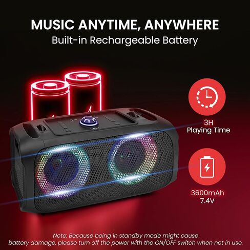 Pyle Wireless Portable Bluetooth Boombox Speaker - 500W Rechargeable Boom Box Speaker Portable Barrel Loud Stereo System - Flashing LED, FM Radio/Aux/MP3/USB Flash Drive/Micro SD, & 1/4 in -PPHP652B in Saudi Arabia