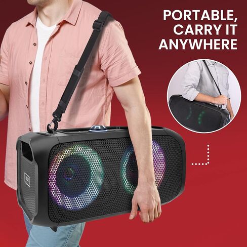 Pyle Wireless Portable Bluetooth Boombox Speaker - 500W Rechargeable Boom Box Speaker Portable Barrel Loud Stereo System - Flashing LED, FM Radio/Aux/MP3/USB Flash Drive/Micro SD, & 1/4 in -PPHP652B in Saudi Arabia
