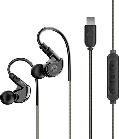 سماعات أذن سلكية MEE audio M6 Sport USB-C مع خطافات أذن سلكية للذاكرة، سماعة رأس USB من النوع C مع ميكروفون وجهاز تحكم عن بعد بثلاثة أزرار، سماعات أذن عازلة للضوضاء للجري/الجيم/التمرينات، أسود in Kuwait