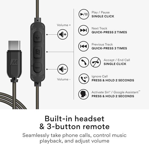 سماعات أذن سلكية MEE audio M6 Sport USB-C مع خطافات أذن سلكية للذاكرة، سماعة رأس USB من النوع C مع ميكروفون وجهاز تحكم عن بعد بثلاثة أزرار، سماعات أذن عازلة للضوضاء للجري/الجيم/التمرينات، أسود in Kuwait