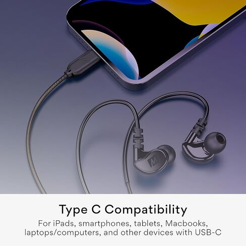 سماعات أذن سلكية MEE audio M6 Sport USB-C مع خطافات أذن سلكية للذاكرة، سماعة رأس USB من النوع C مع ميكروفون وجهاز تحكم عن بعد بثلاثة أزرار، سماعات أذن عازلة للضوضاء للجري/الجيم/التمرينات، أسود in Kuwait