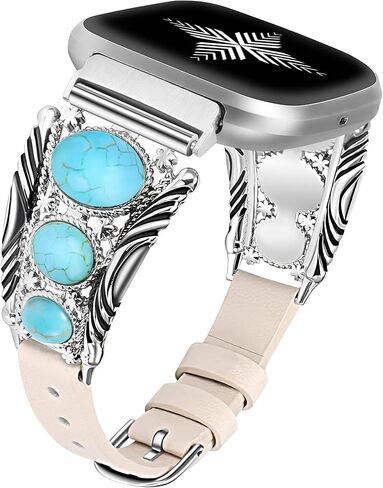 Minyee Leather Band Compatible with Fitbit Versa 2 Band/Versa Lite/Versa Band, Turquoise Watch Bands for Women, Vintage Bohemian Ethnic Antique Jewelry Style Strap for Versa 2 in Kuwait