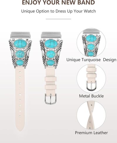 Minyee Leather Band Compatible with Fitbit Versa 2 Band/Versa Lite/Versa Band, Turquoise Watch Bands for Women, Vintage Bohemian Ethnic Antique Jewelry Style Strap for Versa 2 in Kuwait