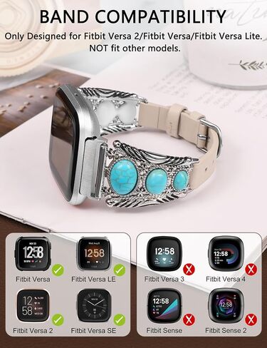 Minyee Leather Band Compatible with Fitbit Versa 2 Band/Versa Lite/Versa Band, Turquoise Watch Bands for Women, Vintage Bohemian Ethnic Antique Jewelry Style Strap for Versa 2 in Kuwait