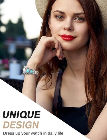 Minyee Leather Band Compatible with Fitbit Versa 2 Band/Versa Lite/Versa Band, Turquoise Watch Bands for Women, Vintage Bohemian Ethnic Antique Jewelry Style Strap for Versa 2 in Kuwait