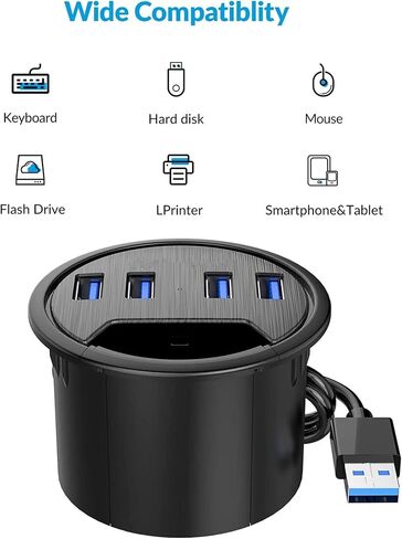 حلقة تثبيت مكتبية، موزع USB 3.0 بـ4 منافذ، نقل بيانات 5 جيجابايت في الثانية مع سلك 5.5 قدم لقطر 2.36 انش او 60 ملم، ملحقات مكتبية، للكمبيوتر الشخصي وذاكرة فلاش وحافظة الأقراص الصلبة وغيرها من الاجهزة in Kuwait