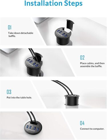 حلقة تثبيت مكتبية، موزع USB 3.0 بـ4 منافذ، نقل بيانات 5 جيجابايت في الثانية مع سلك 5.5 قدم لقطر 2.36 انش او 60 ملم، ملحقات مكتبية، للكمبيوتر الشخصي وذاكرة فلاش وحافظة الأقراص الصلبة وغيرها من الاجهزة in Kuwait
