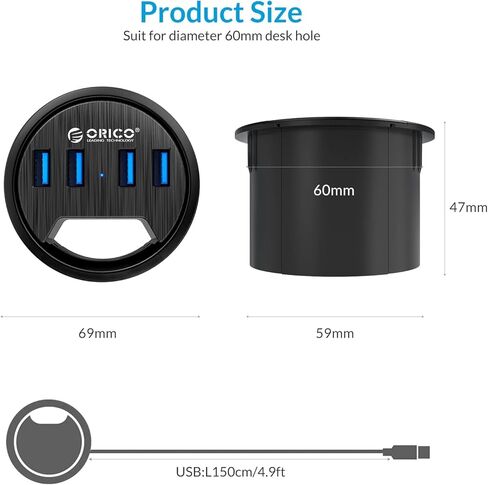 حلقة تثبيت مكتبية، موزع USB 3.0 بـ4 منافذ، نقل بيانات 5 جيجابايت في الثانية مع سلك 5.5 قدم لقطر 2.36 انش او 60 ملم، ملحقات مكتبية، للكمبيوتر الشخصي وذاكرة فلاش وحافظة الأقراص الصلبة وغيرها من الاجهزة in Kuwait