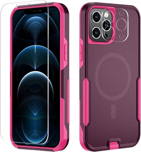 for iPhone 12 pro max Magnetic case [MIL-Grade Drop Tested & with MagSafe] Tempered Glass Screen Protector with Camera Lens Phone Case Cover for Phone 12 Pro Max 6.7 inch (Aqua) in Saudi Arabia