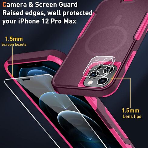 for iPhone 12 pro max Magnetic case [MIL-Grade Drop Tested & with MagSafe] Tempered Glass Screen Protector with Camera Lens Phone Case Cover for Phone 12 Pro Max 6.7 inch (Aqua) in Saudi Arabia