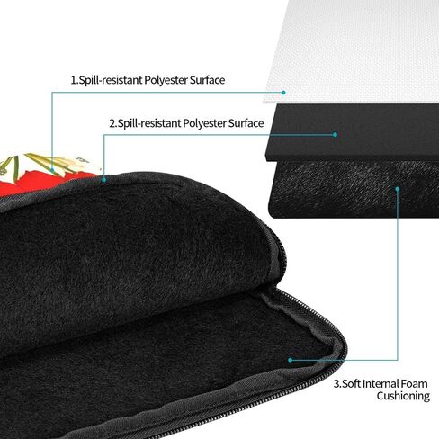 Peacock Red Flower Laptop Sleeve with Impact-Absorbing Polyester Foam Interior,&* 10 Inch Suitable for Tablets and Laptops. in Saudi Arabia