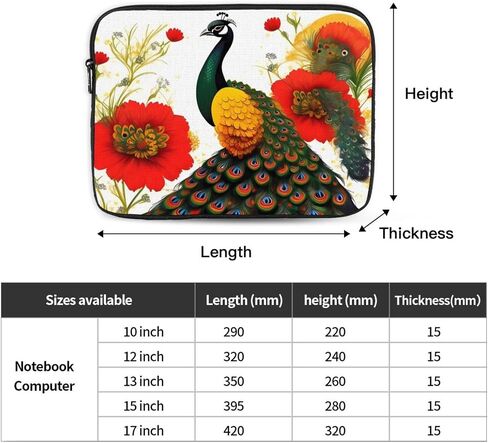 Peacock Red Flower Laptop Sleeve with Impact-Absorbing Polyester Foam Interior,&* 10 Inch Suitable for Tablets and Laptops. in Saudi Arabia