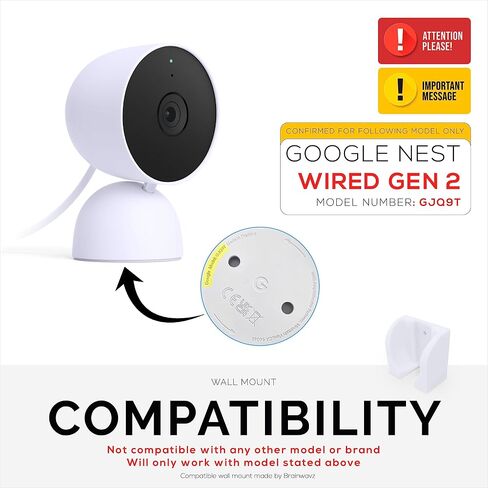 Wall Mount for Google Nest Wired 2nd Generation Security Camera - Adhesive & Screw-in, Easy Slot-in Design (White) by Brainwavz in Saudi Arabia