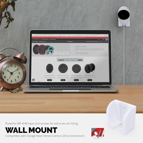 Wall Mount for Google Nest Wired 2nd Generation Security Camera - Adhesive & Screw-in, Easy Slot-in Design (White) by Brainwavz in Saudi Arabia