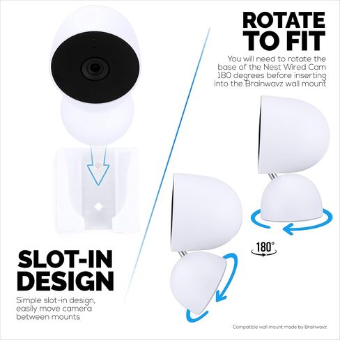 Wall Mount for Google Nest Wired 2nd Generation Security Camera - Adhesive & Screw-in, Easy Slot-in Design (White) by Brainwavz in Saudi Arabia
