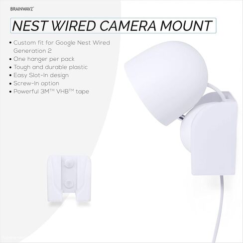 Wall Mount for Google Nest Wired 2nd Generation Security Camera - Adhesive & Screw-in, Easy Slot-in Design (White) by Brainwavz in Saudi Arabia