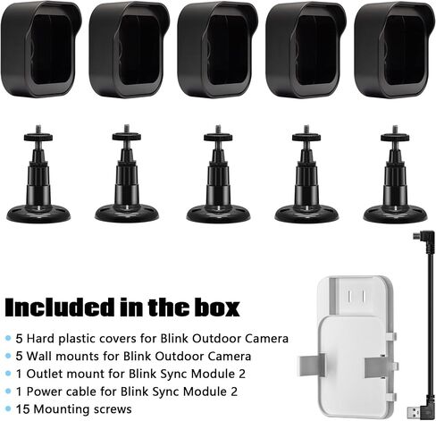 3rd Gen Blink Outdoor Camera Mount Bracket,360 Degree Adjustable Mount and Weatherproof Protective Housing with Blink Sync Module 2 Outlet Mount for Blink Camera System (Black 5Pack) in Saudi Arabia