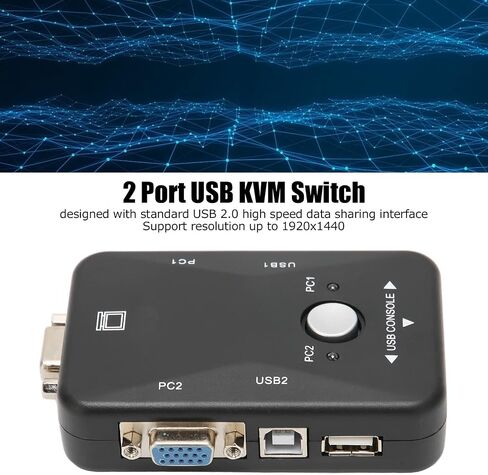 محول USB 2.0 Kvm مع توصيل وتشغيل منافذ مزدوجة، صورة فائقة الدقة 1920X1440 دقيقة وحيوية، مصنوعة من مادة ABS مناسبة لـ Dos، Win3.X، Win95 98 98SE 2000 ME XP in Kuwait