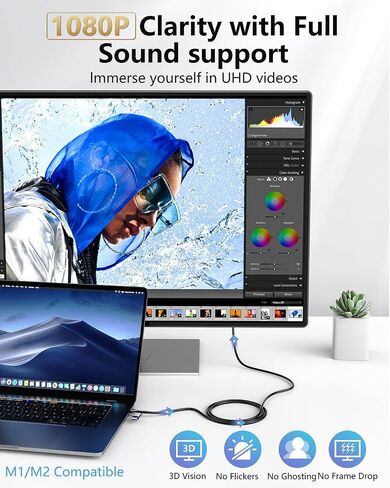 USB to HDMI Adapter Cable, 6FT USB 3.0/USB C to HDMI Male Cable for Home Office, HD 1080P Monitor Converter Cord Suport Audio Video for Dell/Lenovo Laptop Windows 11/10/, Samsung Galaxy S21/S20 ect in Saudi Arabia