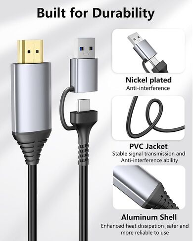 USB to HDMI Adapter Cable, 6FT USB 3.0/USB C to HDMI Male Cable for Home Office, HD 1080P Monitor Converter Cord Suport Audio Video for Dell/Lenovo Laptop Windows 11/10/, Samsung Galaxy S21/S20 ect in Saudi Arabia
