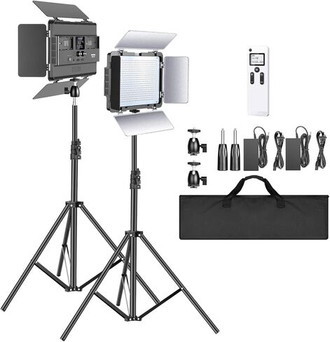 Neewer 2-Pack 2.4G LED Light مع حامل 2M ثنائي اللون 600 SMD CRI 96+ لوحة LED/Barndoor/LCD مجموعة إضاءة فيديو للتصوير الفوتوغرافي في استوديو الصور، رأس كروي/جهاز تحكم عن بعد/جراب متضمن in Kuwait