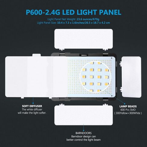 Neewer 2-Pack 2.4G LED Light مع حامل 2M ثنائي اللون 600 SMD CRI 96+ لوحة LED/Barndoor/LCD مجموعة إضاءة فيديو للتصوير الفوتوغرافي في استوديو الصور، رأس كروي/جهاز تحكم عن بعد/جراب متضمن in Kuwait