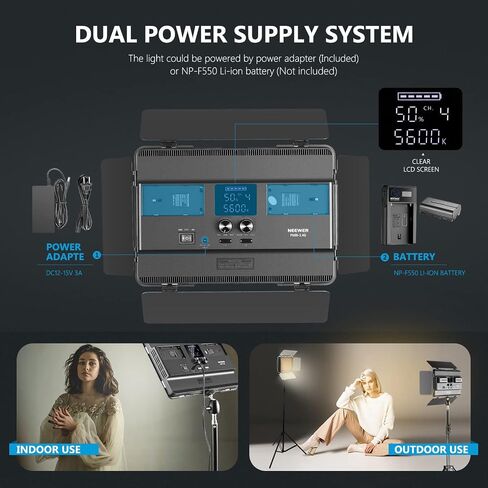 Neewer 2-Pack 2.4G LED Light مع حامل 2M ثنائي اللون 600 SMD CRI 96+ لوحة LED/Barndoor/LCD مجموعة إضاءة فيديو للتصوير الفوتوغرافي في استوديو الصور، رأس كروي/جهاز تحكم عن بعد/جراب متضمن in Kuwait