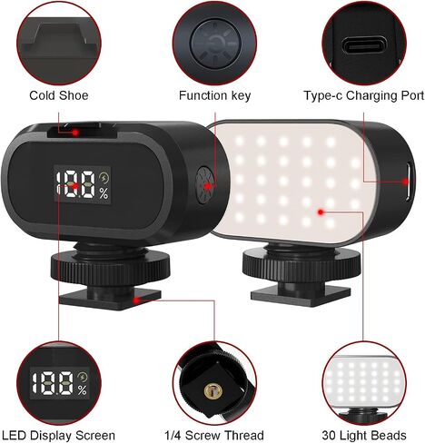 كاميرا LED / ضوء الهاتف في الوقت الحقيقي، مصباح ملء زاوية التصوير قابل للتعديل، 750 مللي أمبير قابلة لإعادة الشحن يمكن عكس الضوء ، إضاءة لـ Vlog/Makeup / تصوير مباشر / تسجيل فيديو in Saudi Arabia