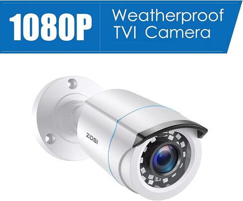 ZOSI 2 حزمة 2MP 1080p HD-TVI كاميرا فيديو للأمن المنزلي في الهواء الطلق داخلي 1920TVL، 24 قطعة LED، رؤية ليلية 80 قدمًا، زاوية رؤية 90 درجة، كاميرا مراقبة مقاومة للطقس CCTV بيضاء رصاصة in Kuwait