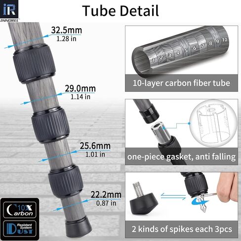 حامل ثلاثي من ألياف الكربون - INNOREL RT85CM حامل احترافي فائق مع مركز جاذبية منخفض برأس كروي بانورامي 360 درجة وأغطية أرجل مموهة خضراء لكاميرا DSLR الرقمية in Kuwait