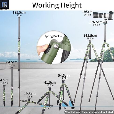 حامل ثلاثي من ألياف الكربون - INNOREL RT85CM حامل احترافي فائق مع مركز جاذبية منخفض برأس كروي بانورامي 360 درجة وأغطية أرجل مموهة خضراء لكاميرا DSLR الرقمية in Kuwait
