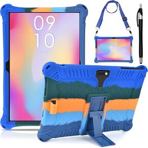 DETUOSI 10.1 inch Tablet Case Compatible with ZZB ‎YQ10S 10.1, ANTEMPER Touch 10.1, GOWIN Touch 10.1, WECOOL WM1001R 10 inch, Soft Silicone Lightweight Case with Stylus Pen & Strap, Dazzling Dark Blue