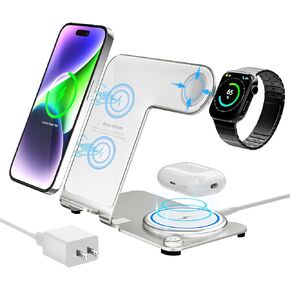 شاحن لاسلكي، قاعدة شحن لاسلكية 3 في 1 من سبائك الألومنيوم لهواتف Apple iPhone/iWatch/Airpods، وiPhone 14,13,12,11 (Pro, ProMax)/XS/XR/XS/X/8(Plus)، iWatch8/7/ 6/SE/5/4/3/2,ايربودز 3/2/برو in Kuwait
